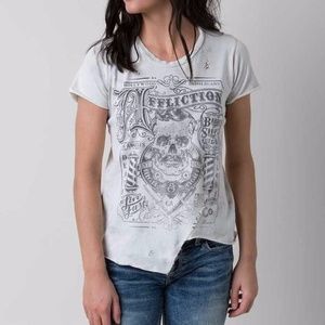 Affliction barber shop skull T-shirt white jagged